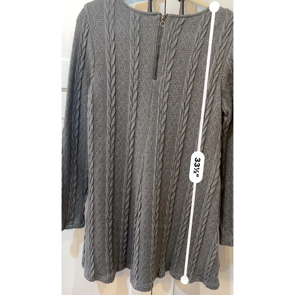 Loveriche Gray Cable Sweater Dress Lined Long Sleeve Women Winter Lined SMALL